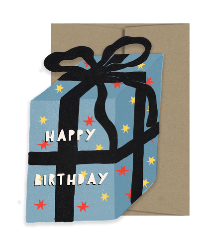 Blue Gift Die Cut Card - Birthday Collection