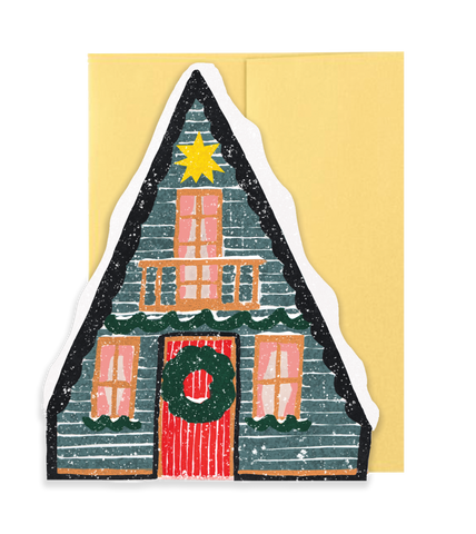 Blue Cottage Die Cut Card - Winter Cottage Collection