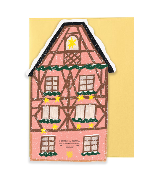 Pink Cottage Die Cut Card - Winter Cottage Collection