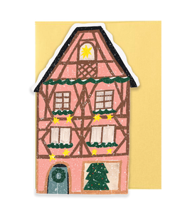 Pink Cottage Die Cut Card - Winter Cottage Collection