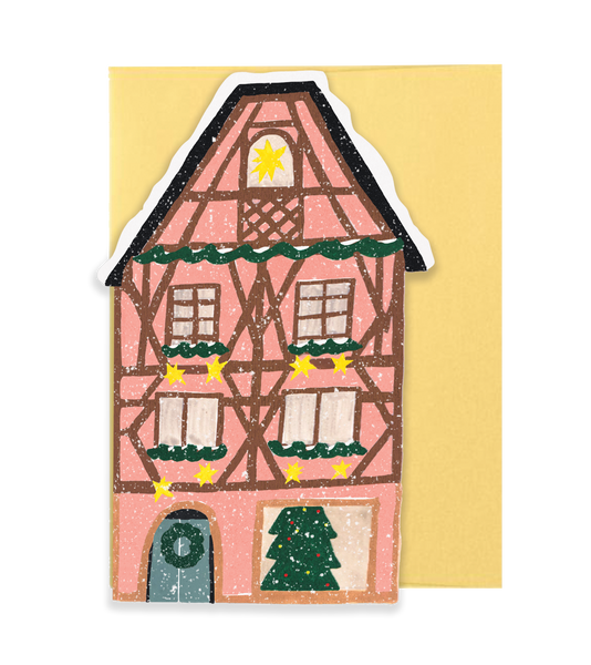 Pink Cottage Die Cut Card - Winter Cottage Collection