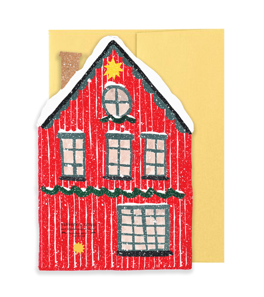 Red Cottage Die Cut Card - Winter Cottage Collection