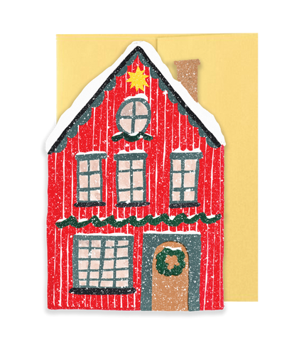 Red Cottage Die Cut Card - Winter Cottage Collection