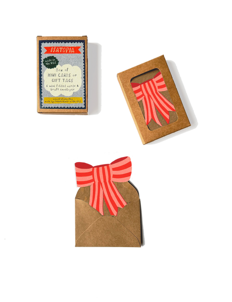 Pink Stripy Bow Mini Cards - Box of 6