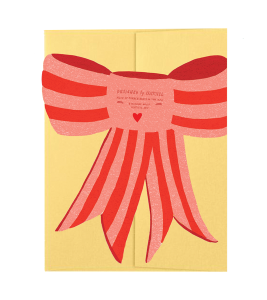 Pink Stripy Bow - Die Cut Card
