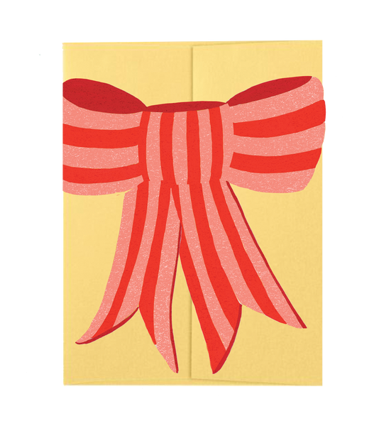 Pink Stripy Bow - Die Cut Card