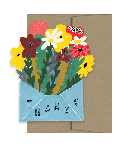 Thank You with Flowers - Die Cut Card