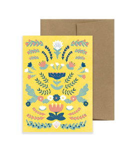 Floral Folk Yellow A6 Greeting Card