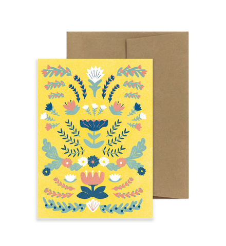 Floral Folk Yellow A6 Greeting Card